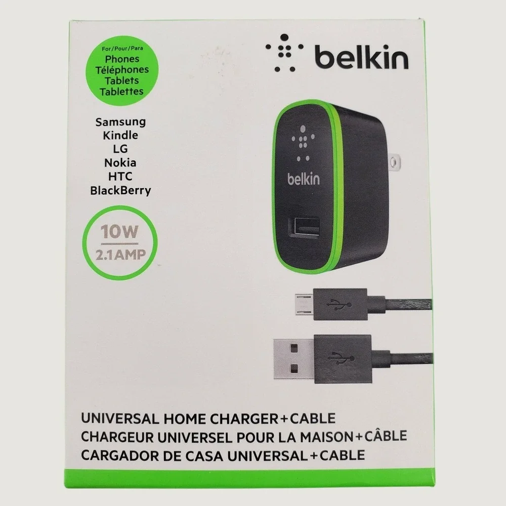 Belkin 10W 2.1A Universal Home Wall Charger & 4ft Micro USB Cable F8M667tt04 BLK